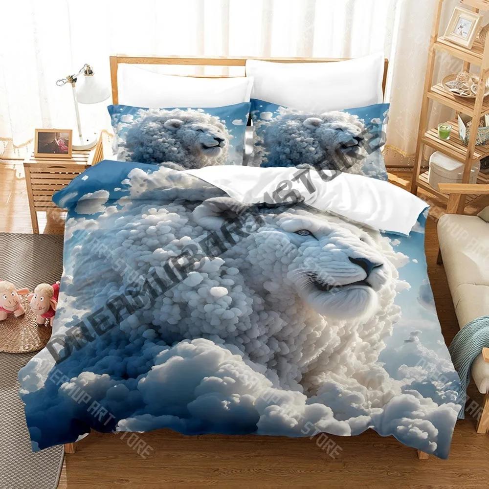 3D Print Art Clouds And Animals Tiger Bedding Set Single Twin Full Queen King Size Bed Set Adult Kid Bedroom Duvetcover Set