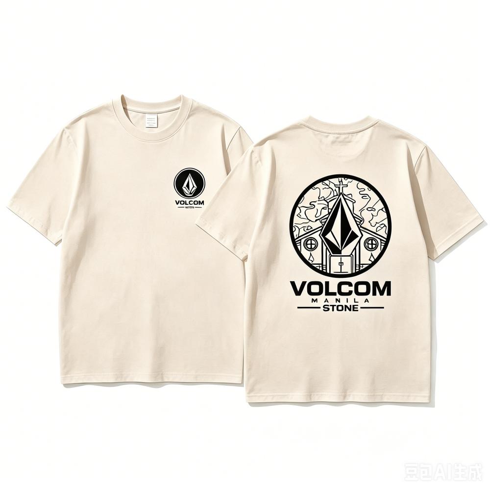 Мужская футболка Volcom с коротким рукавом Свитшот Хип-хоп Мода Повседневная Уличная Для улицы Весна и Лето Спортивная одежда Одежда