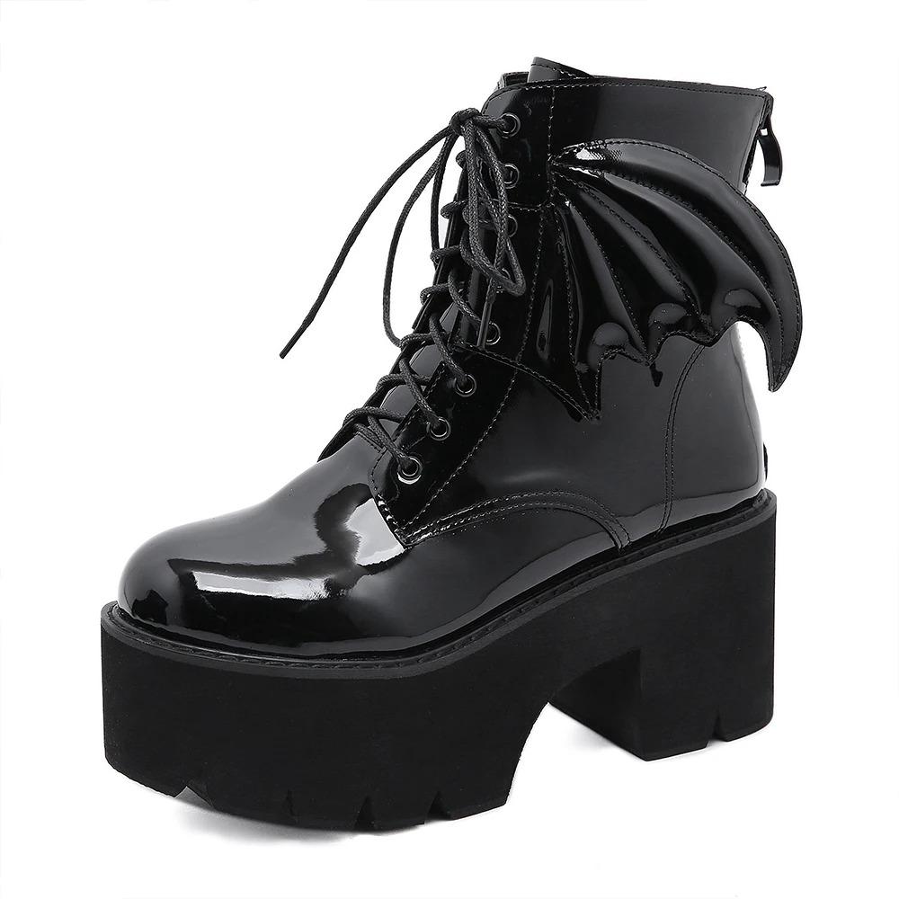 Fashion Comemore Women's Boots Black Back Zipper Chunky Heel Boots Goth Style Lace Up Solid Color Platform Short Botas for Women Fashion