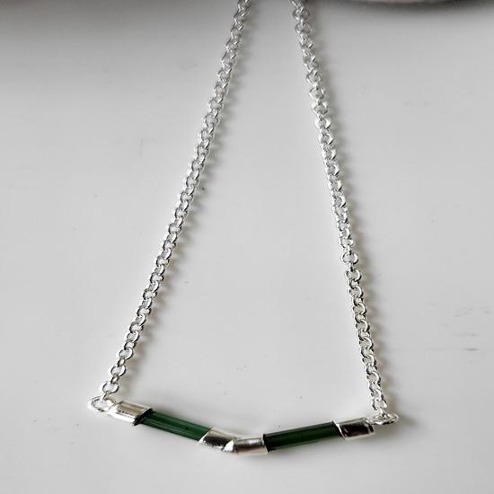 Natural Raw Green Tourmaline Gemstone 925 Sterling Silver Leaf Necklace , Gift