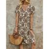 Women's Dress Summer Fashion Printed V Neck Short Sleeve Loose Dresses