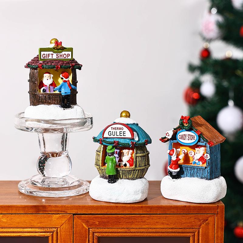 Christmas House Figurine Christmas Resin Wear Resistant Tiny Resin House Village Miniature Model Xmas Decoration for Wedding