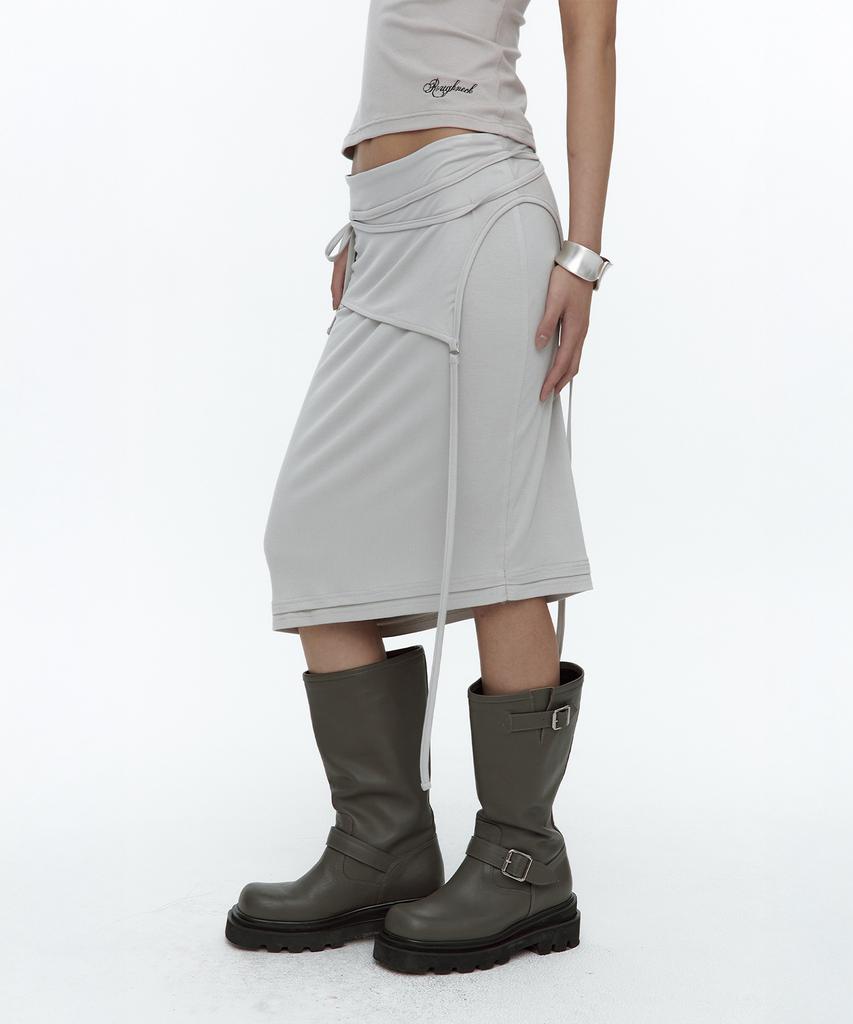 Rough Neck Asymmetric Panel Skirt Fog