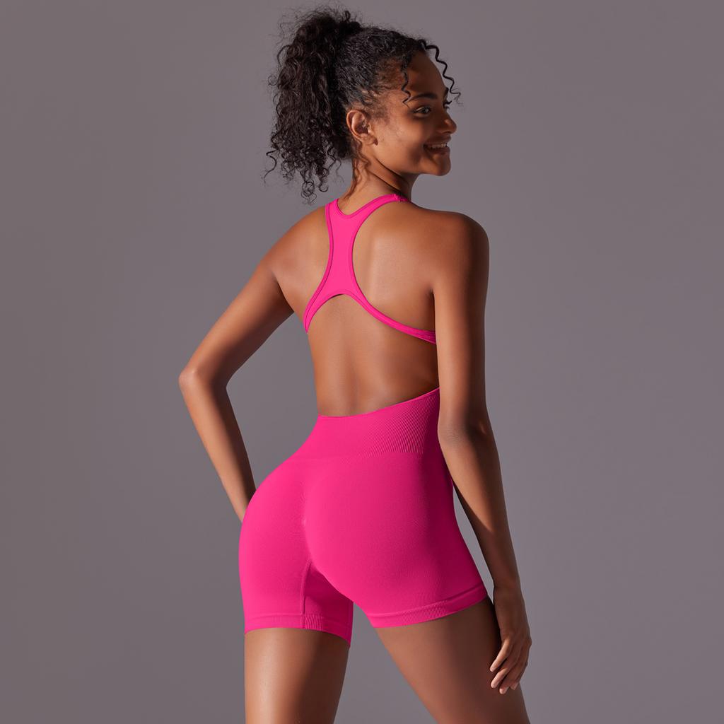 Auroth Backless Fitness Bodysuit Women Seamless Shorts One Piece Yoga Romper Workout Running Sports Jumpsuit