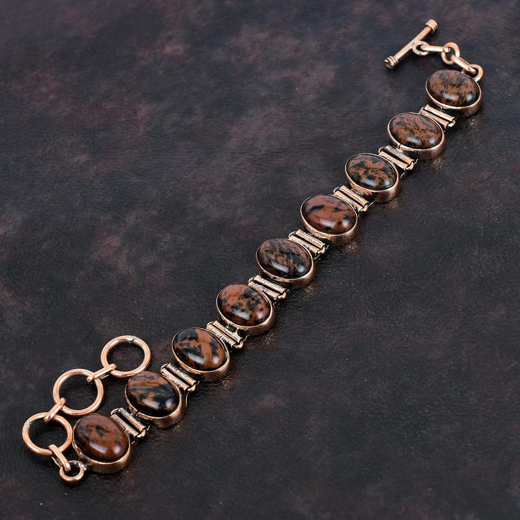 Браслет из красного дерева обсидиана Медный браслет Браслет с регулируемой цепочкой Браслет из драгоценного камня ручной работы Замечательные медные украшения Подарки на годовщину