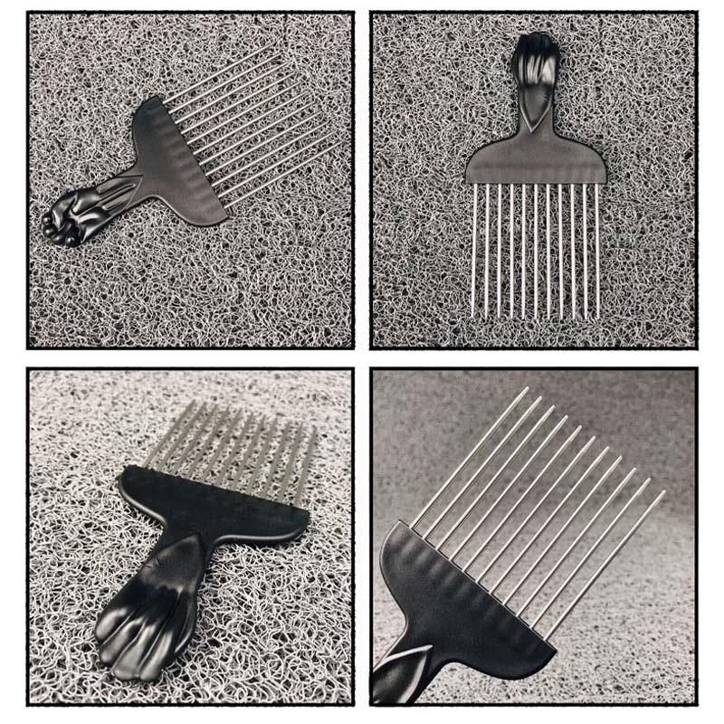 Широкие зубы в форме кулака, черная ручка, расческа для волос в стиле афро, металлическая салонная расческа, металлические зубцы для вьющихся волос