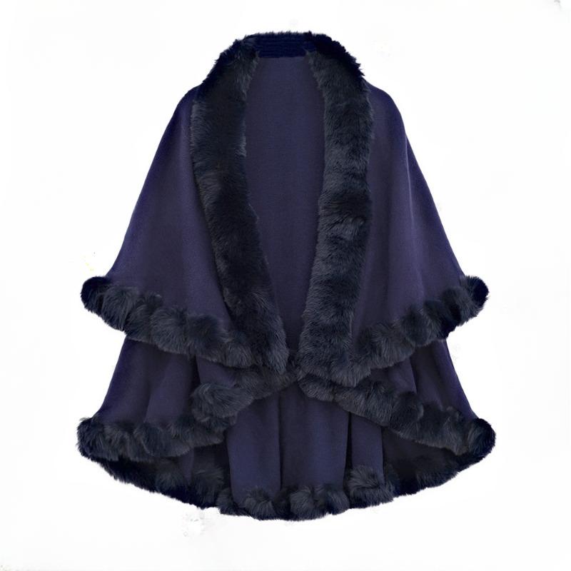 Осенне-зимняя женская двухслойная накидка из искусственного меха с капюшоном и кардиганом