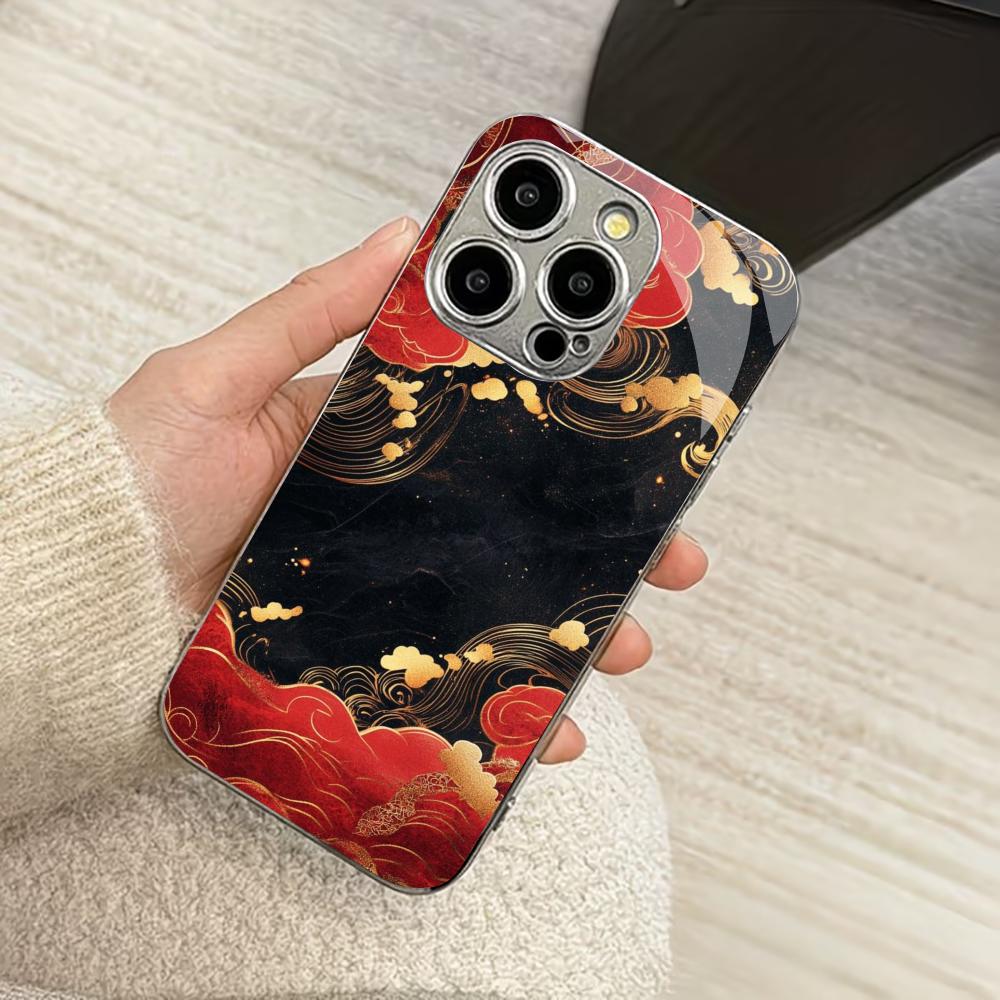 Золотые и красные облака модные чехлы для телефона carcasa Smartphone Стеклянный чехол для телефона для iPhone 17 16 15 14 13 12 11pm Pro Plus fundas