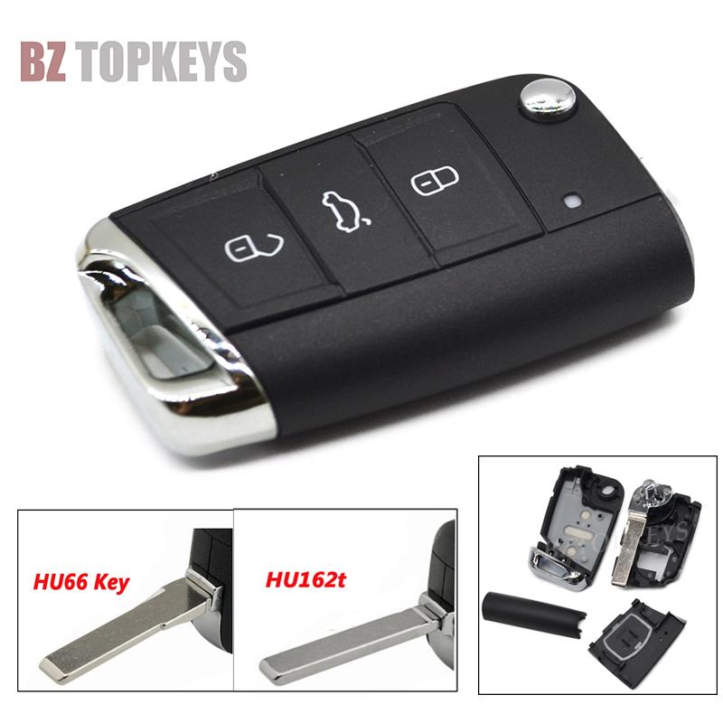 Folding key case blank cover HU66/HU162t 3button for VW Skoda MQB G TI Golf7 MK7 Seat Leon remote key shell