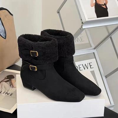 Меховые ботильоны женские дизайнерские на каблуке замшевые туфли мода челси ботинки гот тренд для ходьбы платье комфорт мухер