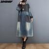 Dimanaf Plus Size Women 2023 Spring Dress Denim Long Sleeve Dress Long Dress Loose Dress Blue Basic Dresses New