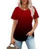 Women's Fashionable Casual Pleated Round Neck Gradient Printed Short Sleeved T-shirt Top