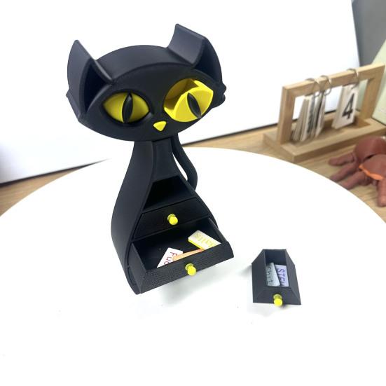 Черная шкатулка для украшений в форме кошки, 3D-печать, органайзер для кошачьих украшений с 6 выдвижными ящиками для ожерелий, браслетов, серег, колец