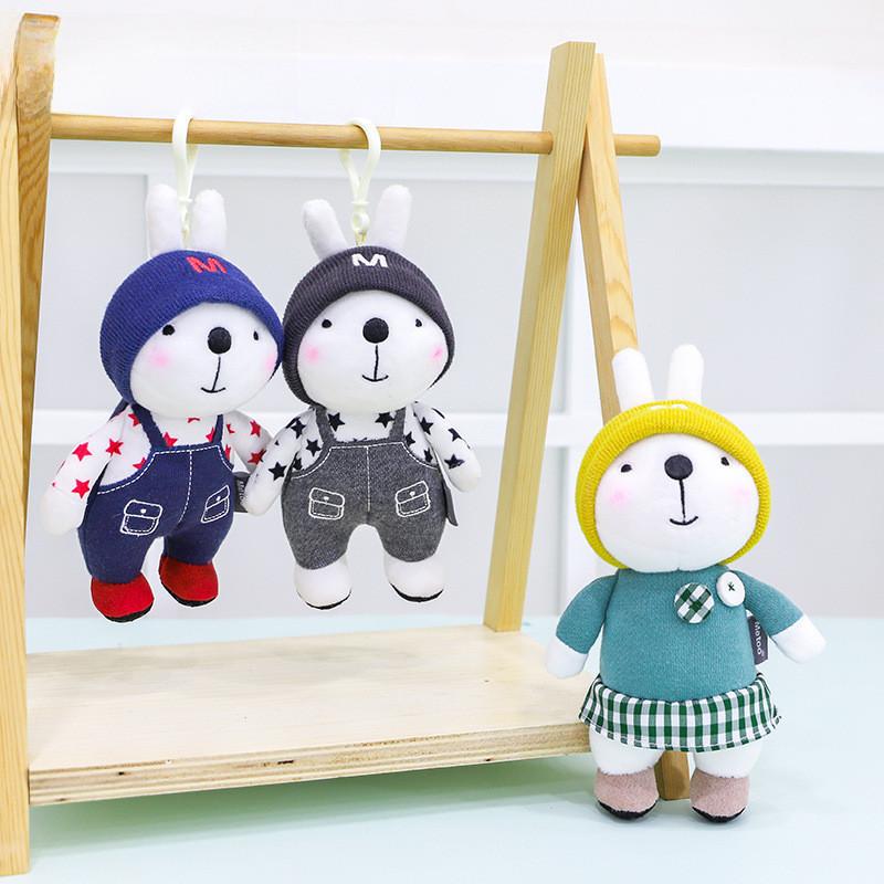 Charming Metoo Rabbit Keychain Plush Toy With Ultra-soft Crystal Plush In Gray Overalls
