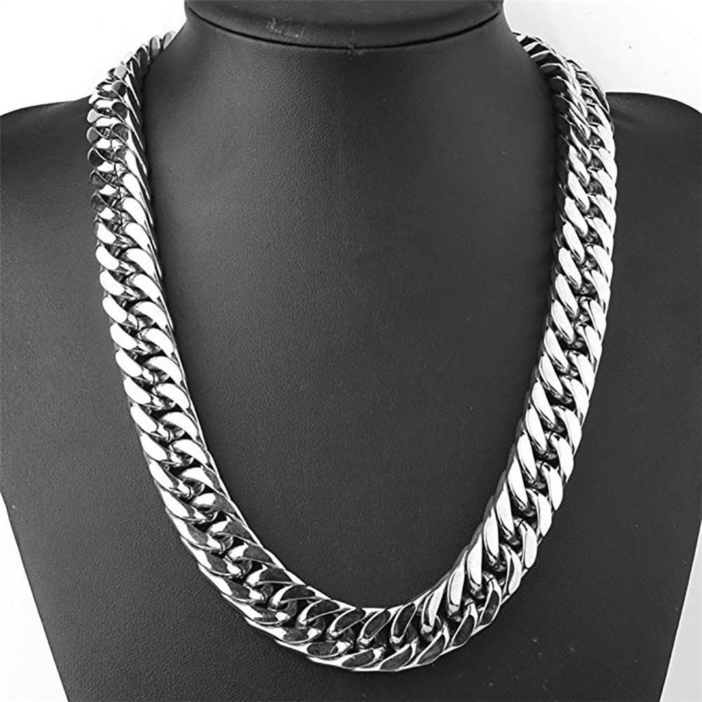 Silver Tone Stainless Steel Men's Chain Necklace Heavy Huge Jewelry Curb Cuban Chain