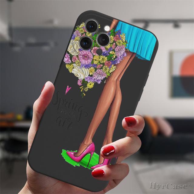 Для Iphone 13 11 12 14 Pro Max Mini Xs Xr 14plus черный чехол на высоком каблуке для девочек, модная женская мода, популярный силиконовый защитный чехол
