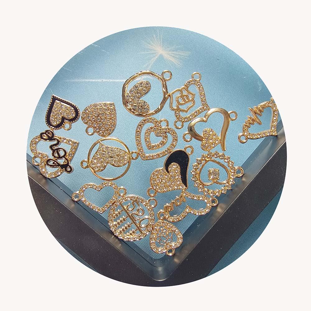 Delicate Rhinestone Hearts Love Charms for DIY Earrings Necklace Bracelet Women Jewelry Making Pendants