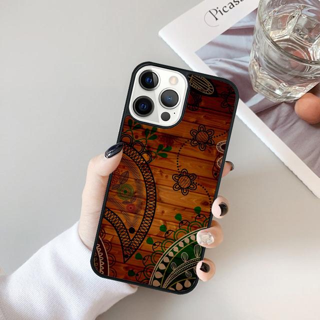 Деревянный чехол для телефона с цветочной мандалой Для Для iPhone 17 Air 16 15 11 12 13 14 Pro Ma Plus coque