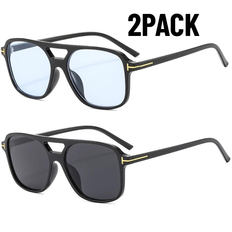 1/2PACK Classic Oversized Men Sunglasses Vintage Retro Double Bridges Women Glasses UV400 Outdoor Sports