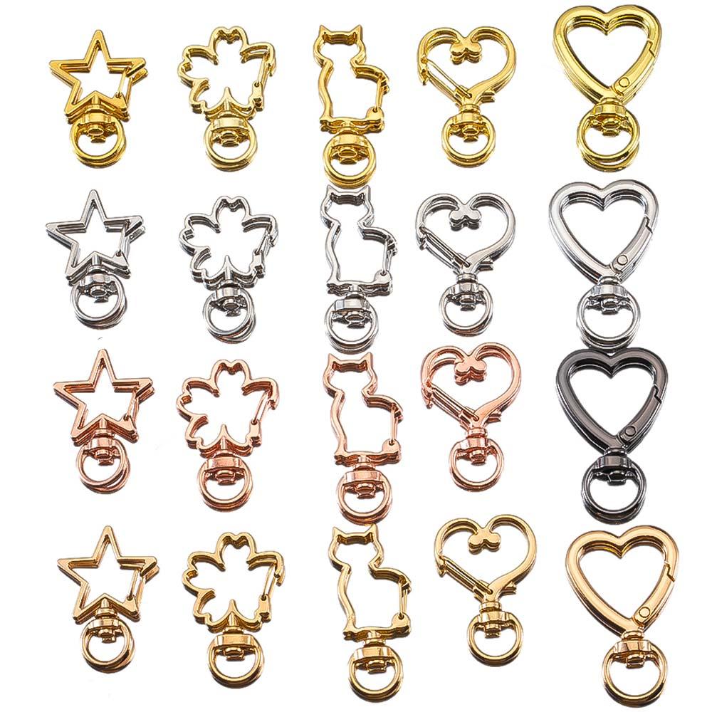 5pcs Star Heart Cat Flower Ring Carabiner Keychain Openable Metal Sping Clasps Bag Pet Dog Buckles Connector DIY Jewelry Making