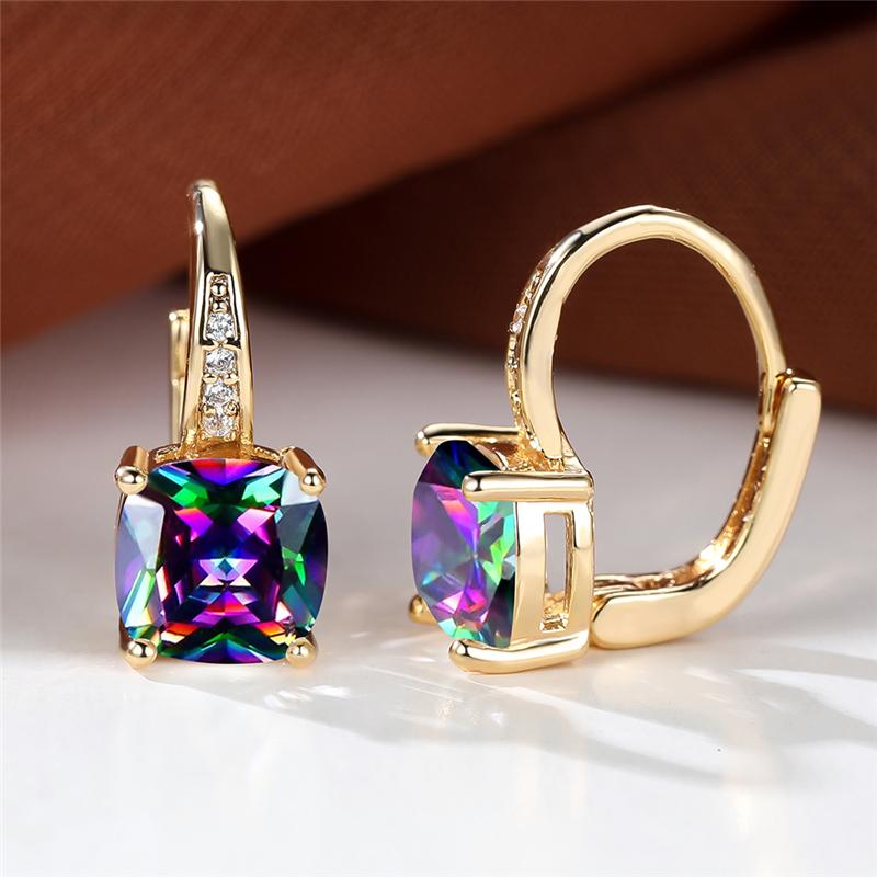 Серьги-кольца Mystic Rainbow Princess с огранкой камня для женщин, винтажные серьги золотого цвета для вечеринки и свадьбы