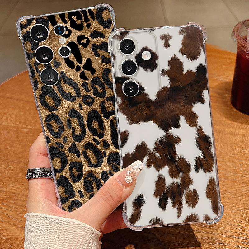 Прозрачный чехол для телефона с леопардовым принтом для Samsung Galaxy A57 A37 A17 A56 A36 A55 A35 A26 A16 5G A25 A15 A54 Мягкая силиконовая накладка