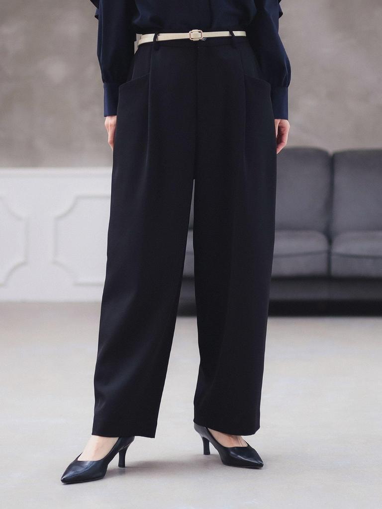 В:MING LIFE STORE by BEAMS Женские брюки с широкими карманами и складками (Размер S-M) черный