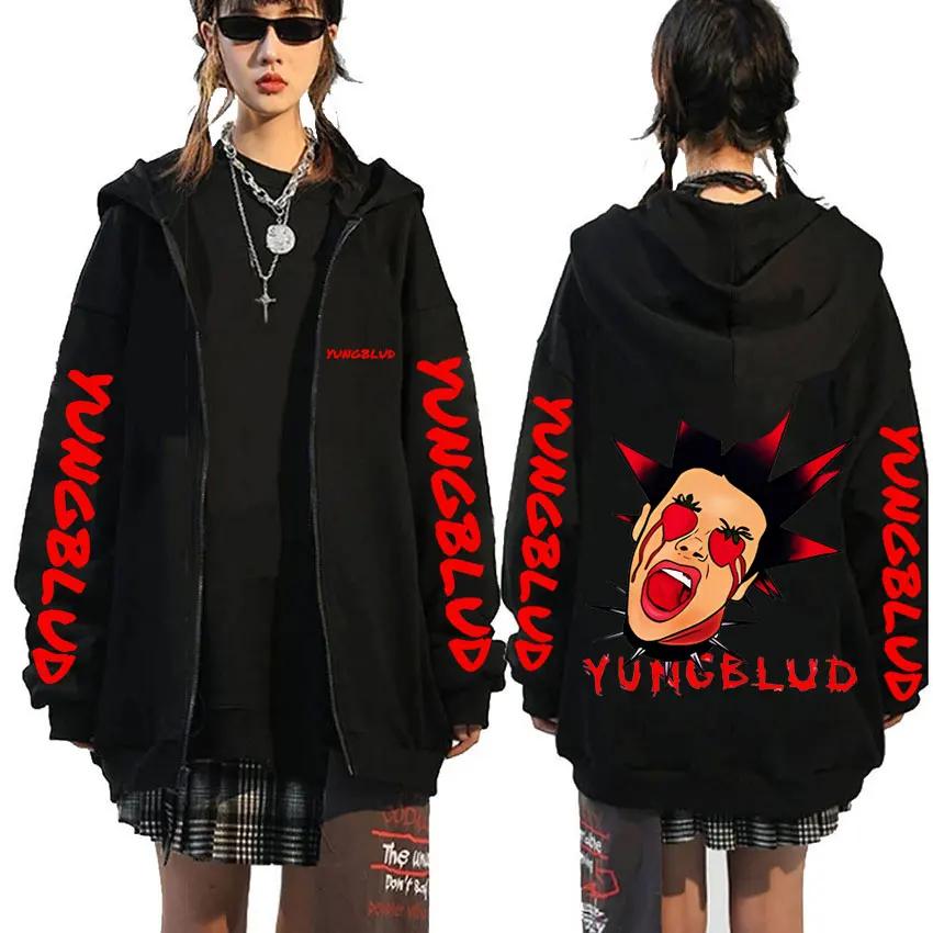 Singer Yungblud Black Hearts Club Zipper Hoodie Male Fleece Cotton Zip Up Hoodies Men Women Rock Vintage Oversized Zip Up Jacket
