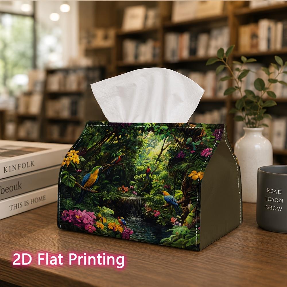 1pc, 2D Flat Printing, Tissue Box Jungle Symphony: Colorful Parrots And Waterfall Patterns Napkin Dispenser, Suitable for Family Gatherings, Car Decor