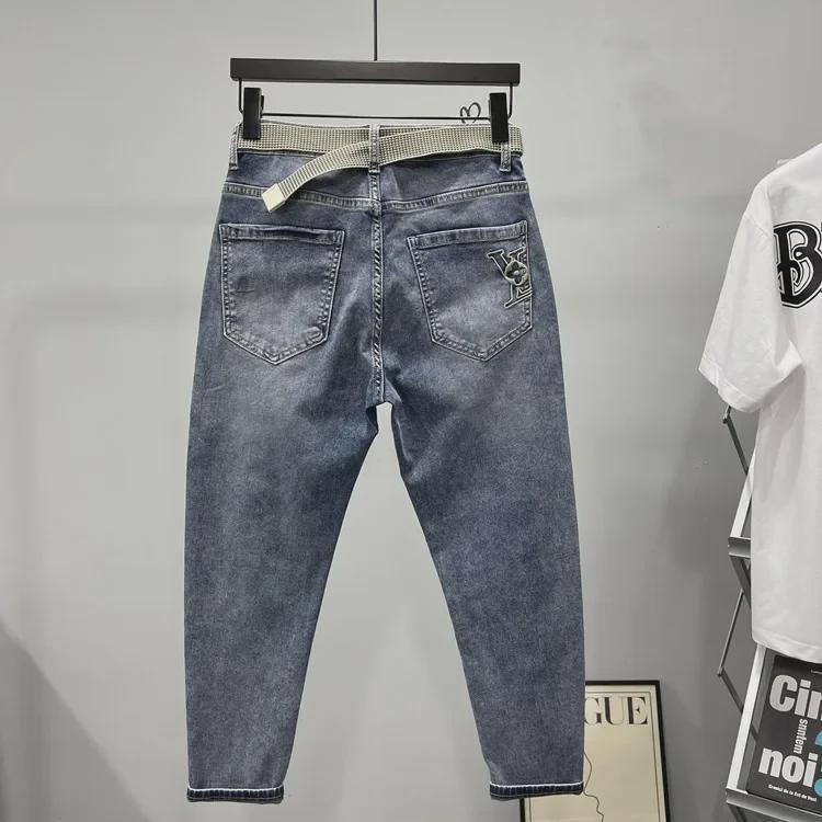 Мужские облегающие светло-голубые джинсы с косыми карманами, модные эластичные повседневные брюки Nine-Point