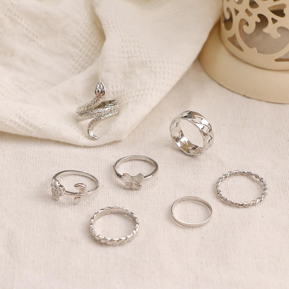 2024 Набор колец в виде змеи и розы, 7 предметов, модные милые кольца нерегулярного тренда, женские украшения для девочек