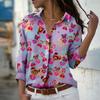 Black Girl Print Women Blouse Spring Autumn Femme Office Lady Button Up Turn Down Collar Shirts