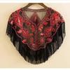 Women 1920s Sequined Shawl with Tassels Beaded Pearl Fringe Sheer Mesh Wraps Gatsby Flapper Bolero Cape Cover Up