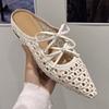 Women Weave Slippers Lace Up Flats Sandals Woman Shoes Summer Trend 2025 New Bow Shallow Slides Walking Cozy Zapatillas De Mujer