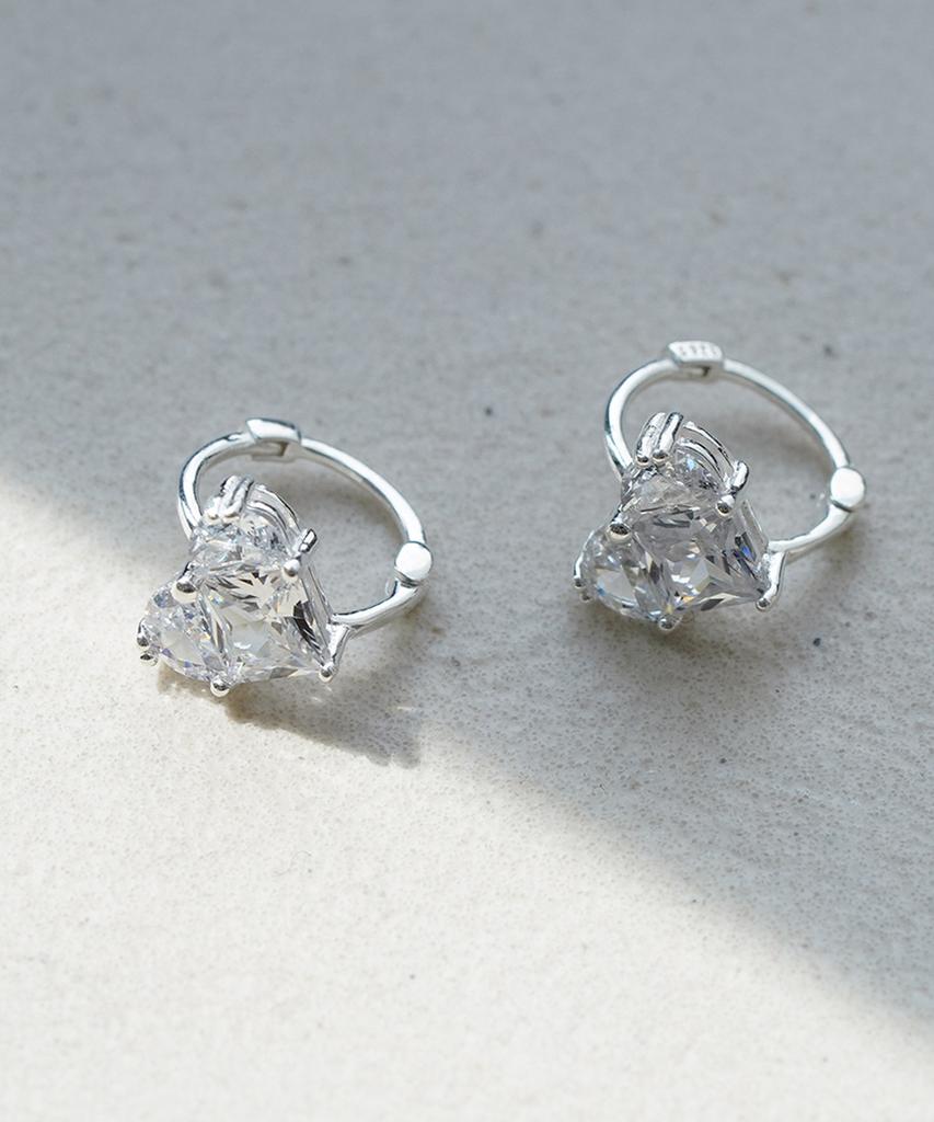 Серебряные серьги-кольца Alleun 925 пробы, Королевское сердце, с фианитами, с застежкой one-touch