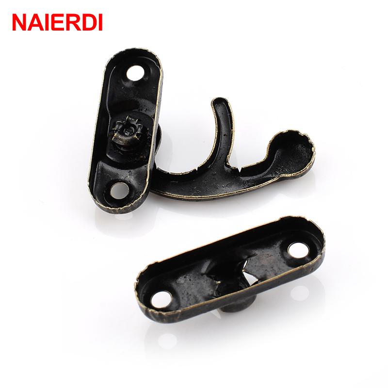 NAIERDI 2PCS Small Antique Metal Lock Decorative Hasps Hook Gift Wooden Jewelry Box Padlock With Screws For Furniture Hardware