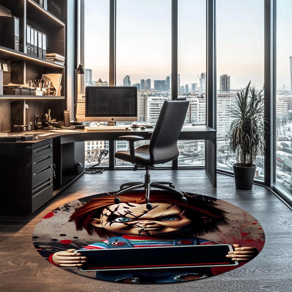 Chucky Printed Round Rug Carpet Chair Rug Area Rug Entryway Doormats,for Office Chair Living Room Bedroom Kitchen Room.