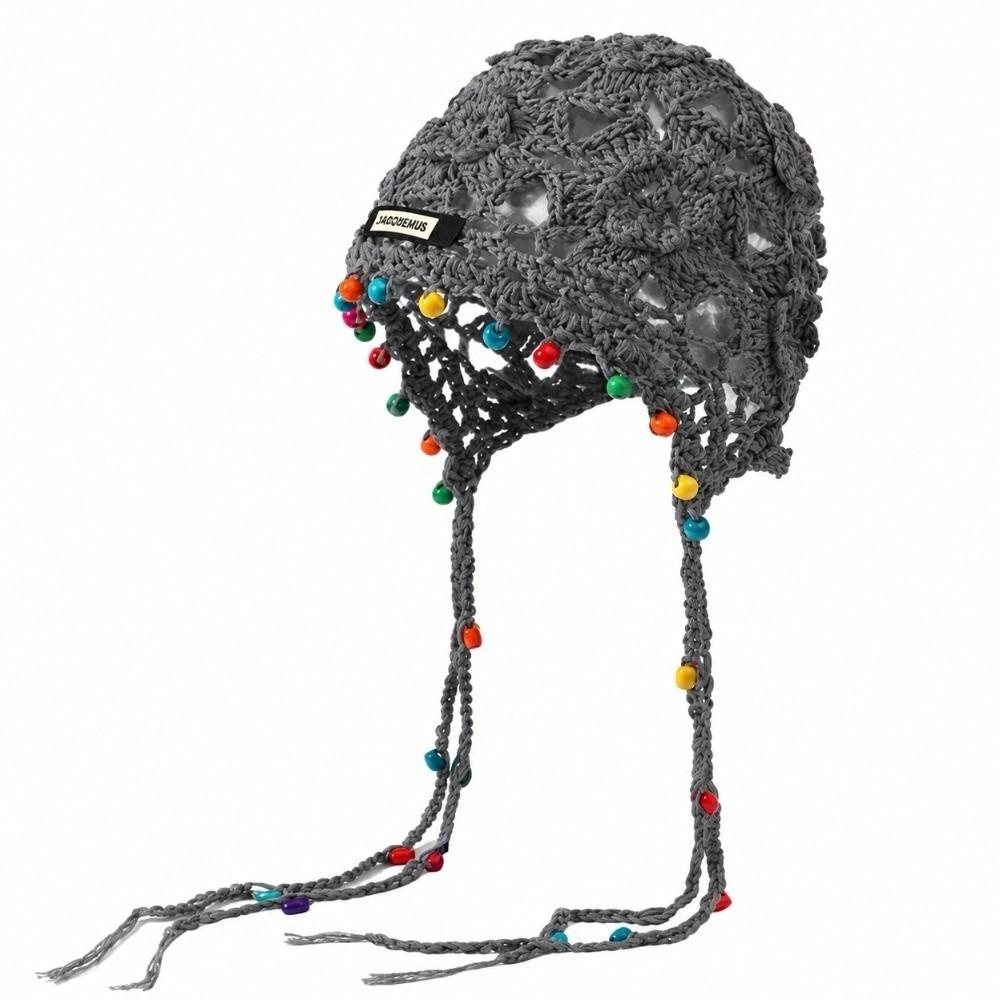 Color Bead Tassel Knitted Beanie Openwork Crochet Boho Hat Fashion Handmade Knit Hat Daily Wear