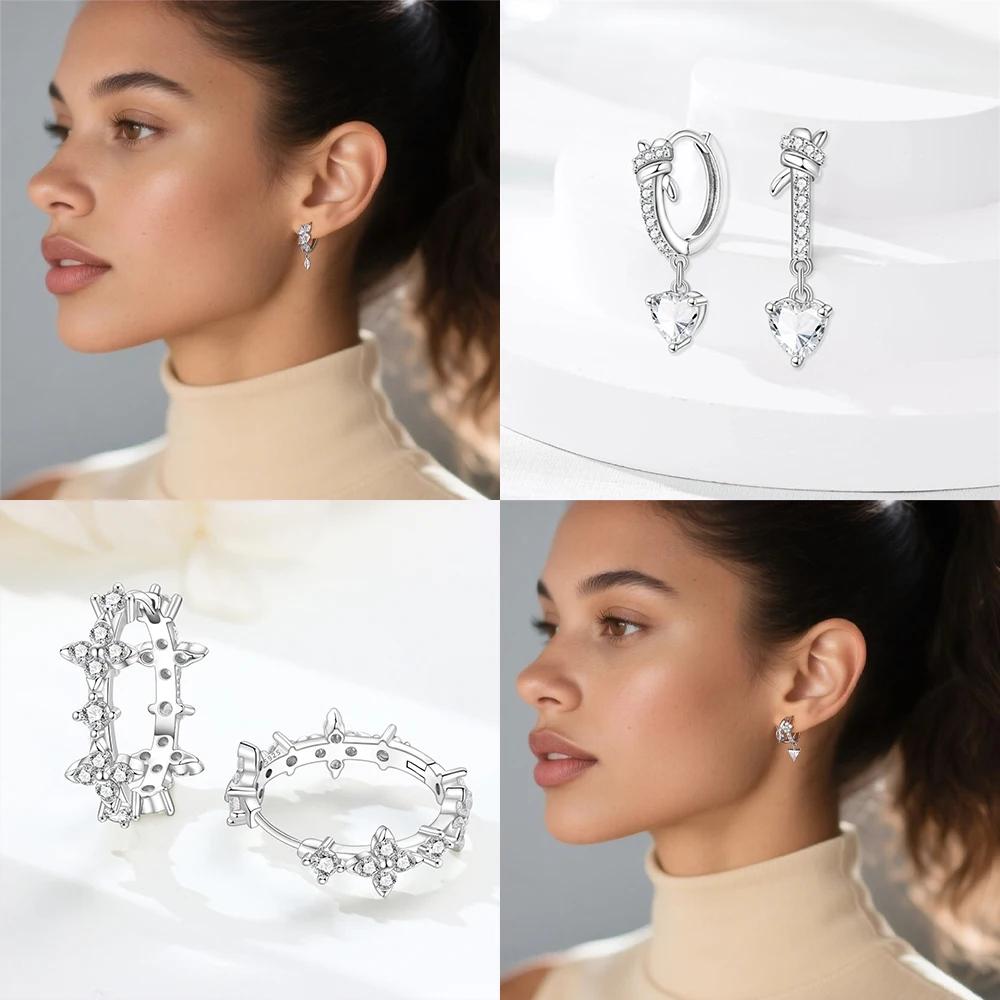 Earring S925 Silver Exquisite Drop Earring Butterfly Cross Design Accessory Jewelry Anniversary Fine Gift