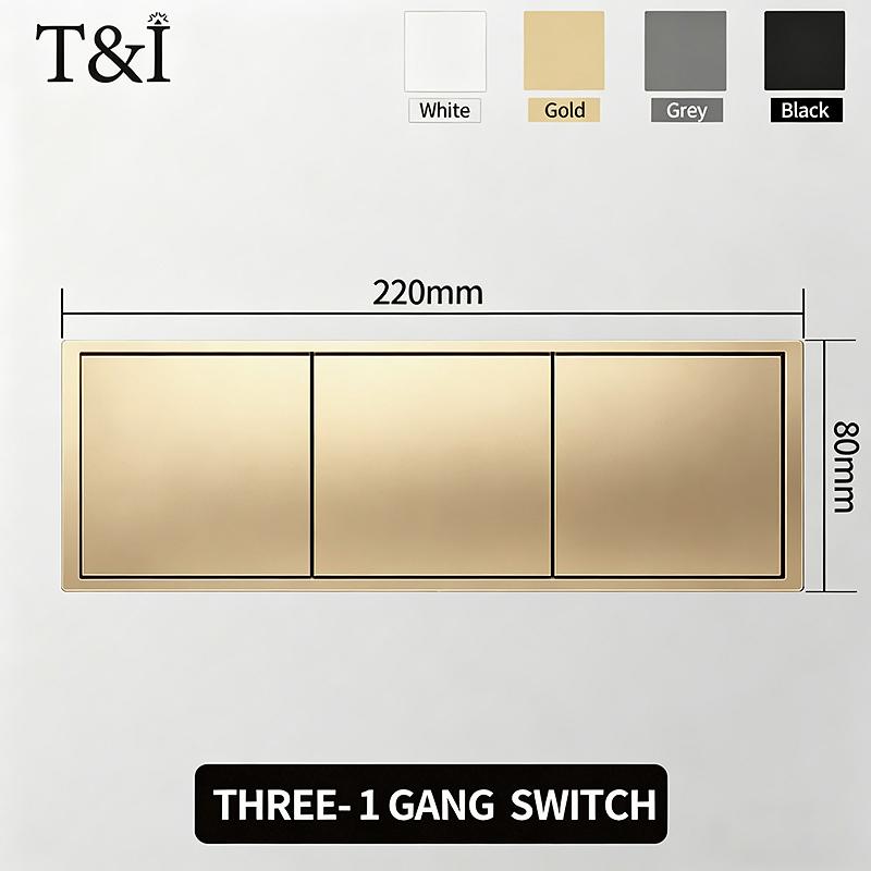 Flush Mount EU Electrical Socket 16A 250V with USB Type-C Charging 1/2 Gang Switch, 80x80mm Golden Panel for European Standard
