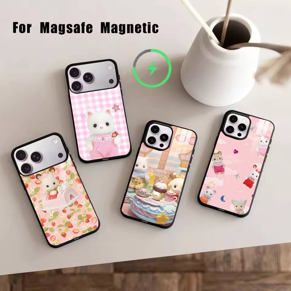 Cute Flower Lop Rabbit Phone Case For iPhone17,16,15,14,13,12,11 Plus,Pro Magnetic with Magsafe Wireless Charging