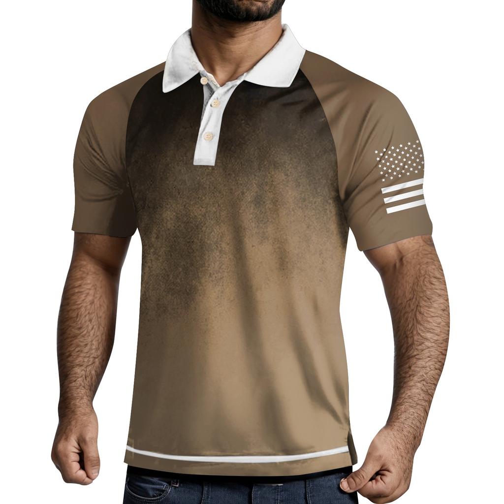 Men's Three Button Printed Lapel Short Sleeve Shirt Top