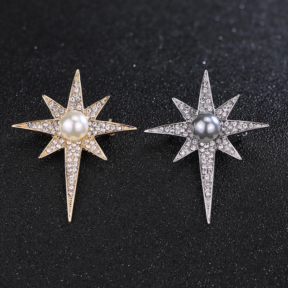 Korean Starburst Rhinestone & Pearl Brooch for Men and Women - Lapel Pin for Shirts and Jackets