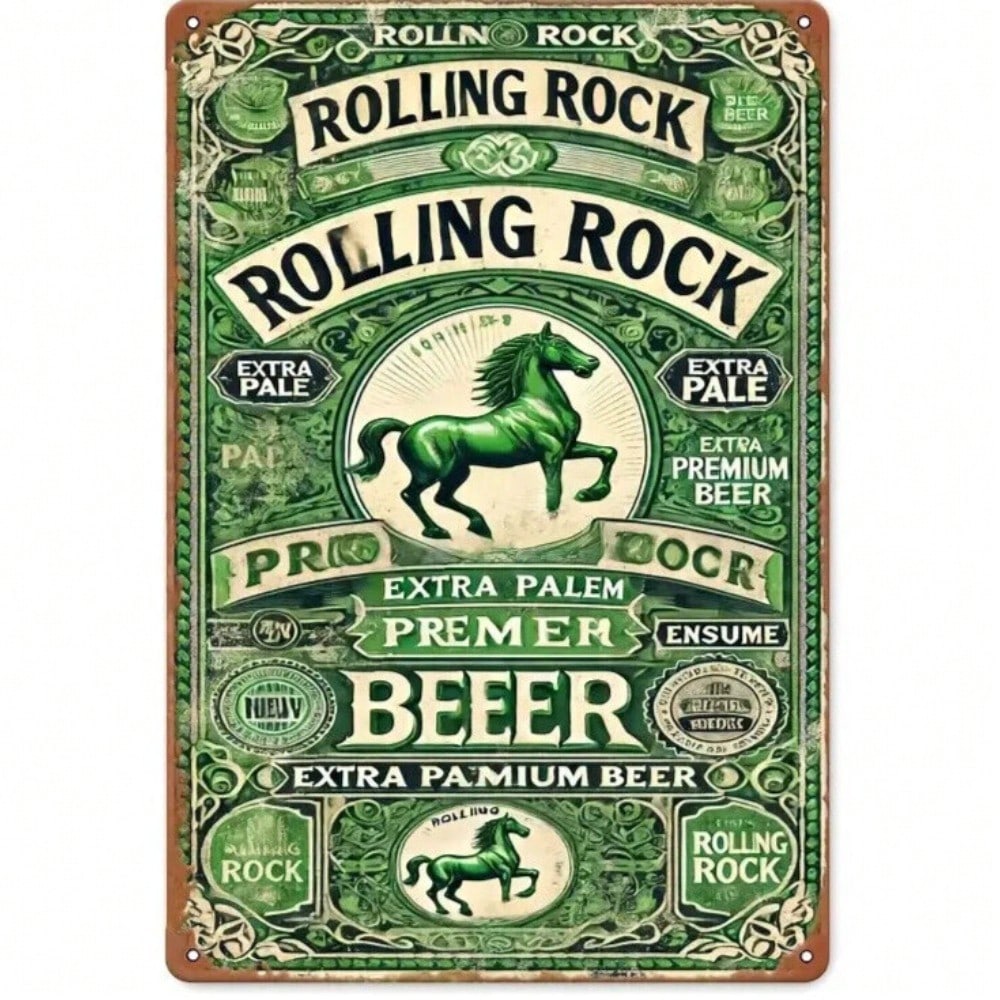 Винтажная металлическая вывеска пива Rolling Rock, Ретро-искусство для пивоварни на стену, Декор для мужской комнаты/бара, Акцент для любителей пива