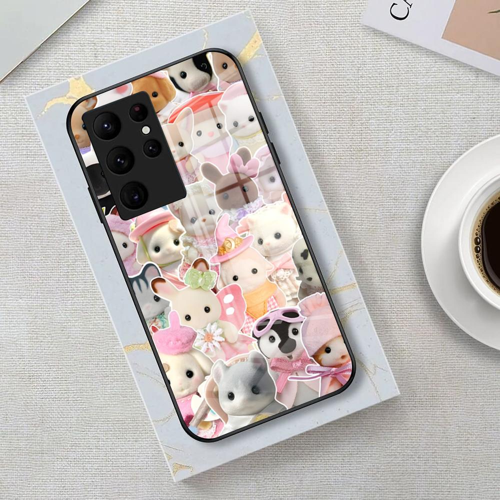 Знаменитый чехол для телефона Sylvanian F-Families для Samsung S26 S25 Edge Ultra 23 22 21 20 Ultra Plus S24 Fe Стеклянная крышка