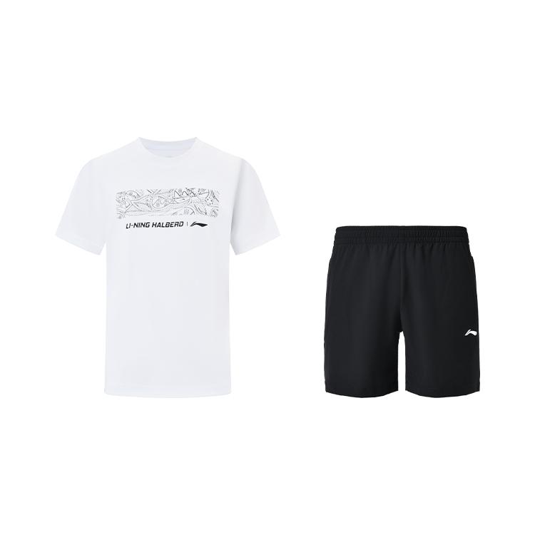 Серия бадминтона Li Ning Свободный крой Буквенный принт Быстросохнущая Охлаждающая Футболка с коротким рукавом Универсальные Грязеотталкивающие Шорты Повседневный Спортивный костюм AHSUB37-2+AKSU789-3