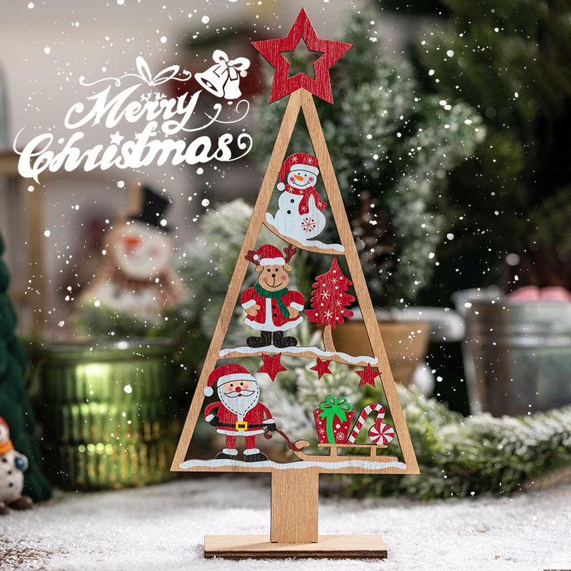 1PC Mini Wooden Christmas Tree Shape Pendants DIY Festival Party Tabletop Ornaments New Year Home Decoration Gift Prop