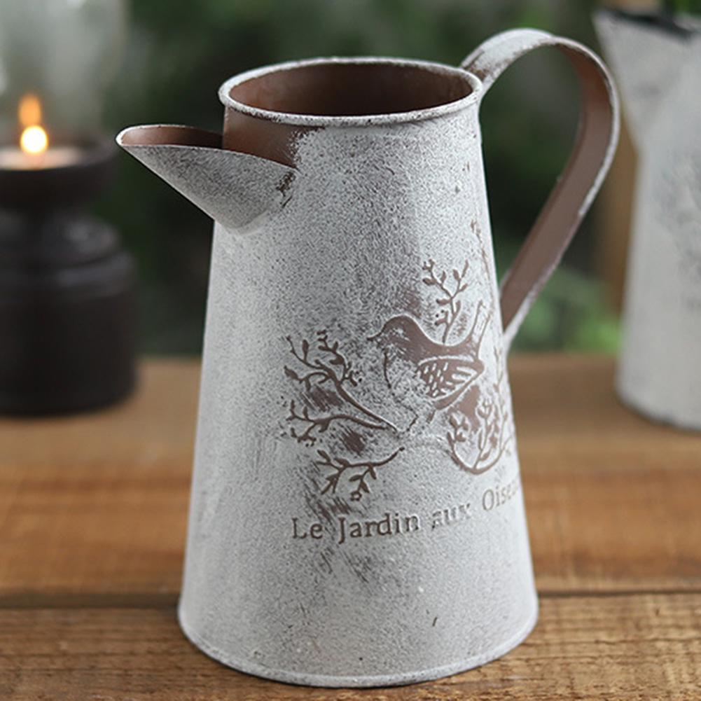 Sweet Room,Vintage Iron Art Bucket Dried Flower Vase Container Desktop Ornaments Decor