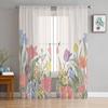 Spring Flowers Sheer Curtains For Living Room Window Transparent Voile Tulle Curtain Bedroom Drapes Home Decor