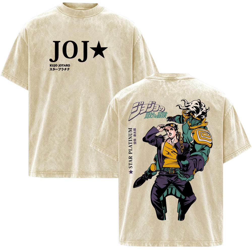 Аниме JoJo's Bizarre Adventure STEEL BALL RUN Джонни Джостар Винтажные стираные футболки Мужские Женские Оверсайз с короткими рукавами Футболки